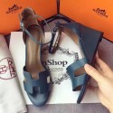 Replica Hermes Leather 70mm Sandal H0741 Blue Tl3387Xe44