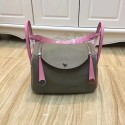 Replica Hermes Lindy 30CM Original Leather Shoulder Bag LD30 Grey&Pink Tl904Ye83