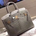 Replica Top Hermes Birkin Bag Original Leather crocodile HBK35 grey Tl497Cq58
