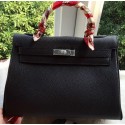 Replica Top Hermes Kelly 32cm Shoulder Bag Black Calfskin Leather K32CL Silver Tl1095ll80
