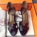 Replica Top Hermes Leather 70mm Sandal H0741 Black Tl3389Vx24