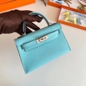 Top Hermes Kelly 19cm Shoulder Bags Epsom Leather KL19 Silver hardware sky blue Tl186yq38