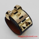 2010 Hermes dark blue Leather Gold Bangle 1171 Tl2873Ri95