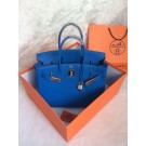AAA 1:1 Hermes Birkin 30CM Tote Bag Blue Original Leather HB30 Glod Tl927yF79
