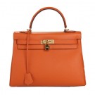 AAA 1:1 Hermes Kelly 32cm Shoulder Bag Orange Original Leather K32 Gold Tl1657yF79