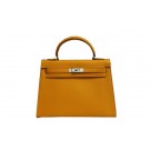 AAA Replica Hermes Kelly 32cm Shoulder Bag Yellow Saffiano Leather K32 Silver Tl1800Oy84