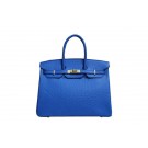 Copy Hermes Kelly 35cm Top Handle Bag Blue Ostrich Leather Gold Tl1827Kn92
