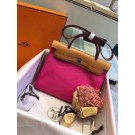 Fake Hermes Herbag 31CM Original Canvas Leather & Calfskin 45987 Pink&Brown Tl815kw88