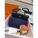 Hermes Herbag 31CM Original Canvas Leather & Calfskin 45987 Black&Blue Tl814Gw67