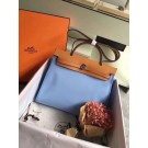 Hermes Herbag 31CM Original Canvas Leather & Calfskin 45987 Skyblue&Brown Tl816rf34