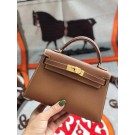 Hermes original mini Kelly chevre mysore K19CM brown&Gold Metal Tl591VF54