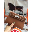 Hermes original mini Kelly chevre mysore K19CM brown&silver Metal Tl590Wi77
