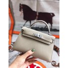 Hermes original mini Kelly chevre mysore K19CM light grey&silver Metal Tl588fo19