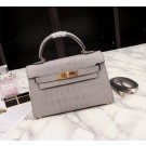 Knockoff Hermes Kelly 19cm Tote Bag crocodile Leather KL19 light gray Tl757yN38
