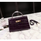 Luxury Hermes Kelly 19cm Tote Bag crocodile Leather KL19 purple Tl756UV86