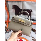 Luxury Hermes original mini Kelly chevre mysore K19CM light grey&Gold Metal Tl589kp43