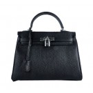 Replica Hermes Kelly 28cm Shoulder Bags Black Grainy Leather Silver Tl1570Fi42