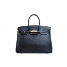Replica Hermes Kelly 35cm Top Handle Bag Black Ostrich Leather Gold Tl1828Ix66