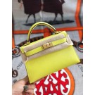 Replica Hermes original mini Kelly chevre mysore K19CM yellow&Gold Metal Tl611hD86