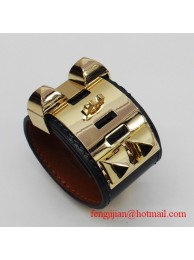 2010 Hermes dark blue Leather Gold Bangle 1171 Tl2873Ri95