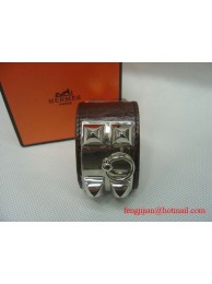 2010 Hermes dark Brown Leather Silver Bangle 1171 Tl2871ea89