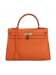 AAA 1:1 Hermes Kelly 32cm Shoulder Bag Orange Original Leather K32 Gold Tl1657yF79