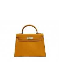 AAA Replica Hermes Kelly 32cm Shoulder Bag Yellow Saffiano Leather K32 Silver Tl1800Oy84
