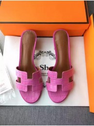 AAAAA Imitation Hermes Leather Slipper HO742 Rose Tl3382Sy67