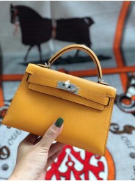 AAAAA Imitation Hermes original mini Kelly chevre mysore K19CM Mango yellow&silver Metal Tl596oT91