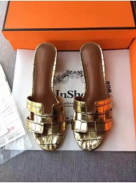 Best 1:1 Hermes Leather Slipper HO742 Gold Tl3385eT55