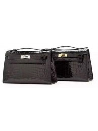 Best 1:1 Hermes MINI Kelly 22cm Clutch Croco Leather KL22 Black Tl1090OR71
