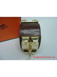 Best 2010 Hermes dark Brown Leather Gold Bangle 1171 Tl2872kr25