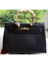 Cheap Hermes Kelly 32cm Shoulder Bag Black Calfskin Leather K32CL Gold Tl1096ZZ98