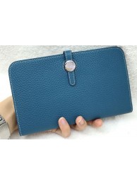Copy 1:1 Hermes Dogon Combined Wallet Litchi Leather A508 Blue Tl2103xD64