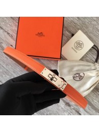 Copy Best Hermes original epsom leather Kelly belt H069854 orange silver plated metal Tl3519Qc72