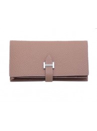 Copy Hermes Bearn Japonaise Bi-Fold Wallet Grainy Leather H68942 Grey Tl2180Ey31