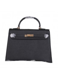 Copy Hermes Kelly 32cm Shoulder Bags Grained Leather Black Tl1450Ey31