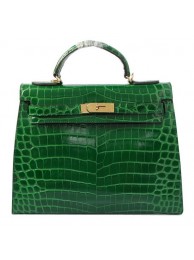 Copy Hermes Kelly 32cm Shoulder Bags Green Iridescent Croco Leather Gold Tl1597Zn71