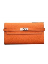 Designer Replica Hermes Kelly Wallet Togo Leather Bi-Fold Purse HA708W Orange Tl2152CF36