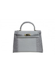Fake 1:1 Hermes Kelly 32cm Shoulder Bag White Croco Leather K32 Gold Tl1753YK70