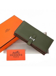 Fake Hermes Bearn Japonaise Bi-Fold Wallet Grainy Leather A208 Dark Green Tl2202qZ31