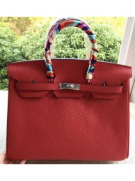 Fake Hermes Birkin 35CM Tote Bag Red Litchi Leather BK35 Silver Tl1111pE71