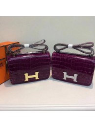 Fake Hermes Constance Bag Croco Leather H9978C Purple Tl871QF99