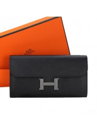 Fake Hermes Constance Long Wallets Original Calfskin Leather A909 Black Tl2207Qv16