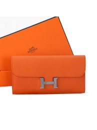 Fake Hermes Constance Long Wallets Original Calfskin Leather A909 Orange Tl2209yQ90