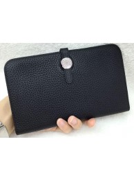 Fake Hermes Dogon Combined Wallet Litchi Leather A508 Black Tl2104eZ32