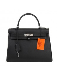 Fake Hermes Kelly 32cm Shoulder Bag Black Original Leather K32 Silver Tl1652xE84