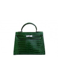 Fake Hermes Kelly 32cm Shoulder Bag Green Croco Patent Leather K32 Silver Tl1830Iw51