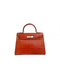 Fake Hermes Kelly 32cm Shoulder Bag Orange Croco Patent Leather K32 Gold Tl1841pE71