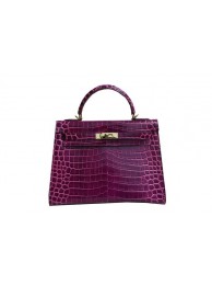 Fake Hermes Kelly 32cm Shoulder Bag Purple Croco Patent Leather K32 Gold Tl1833xR88